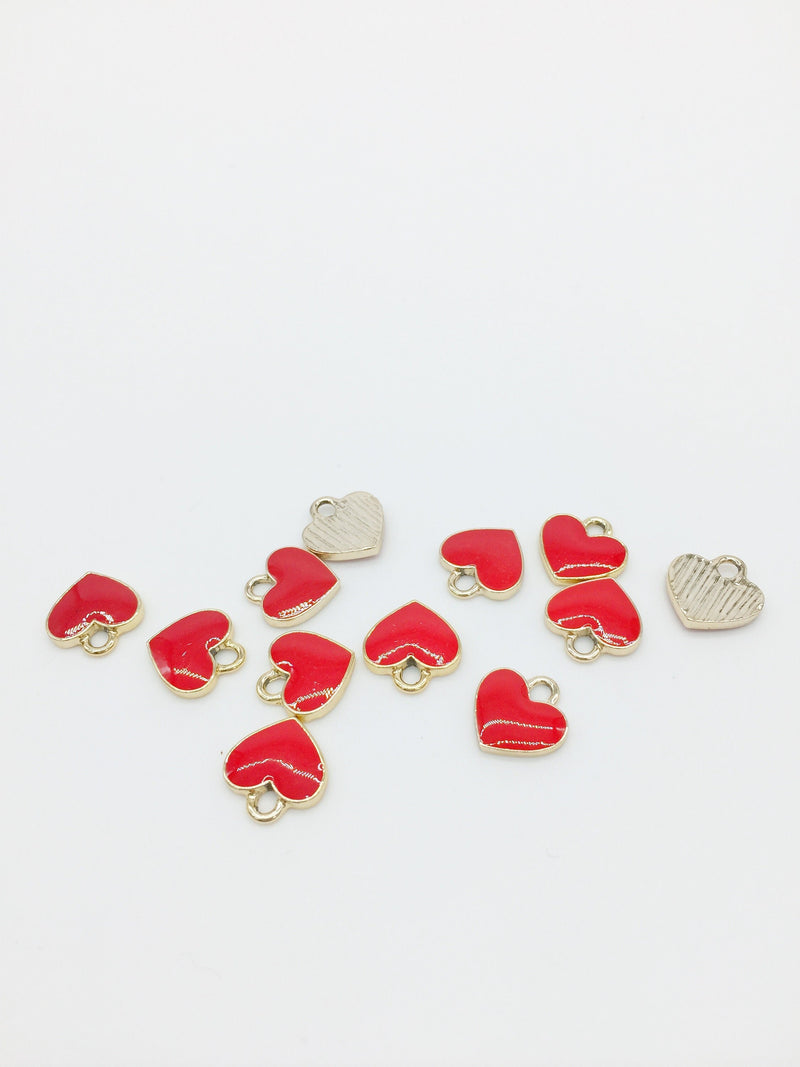 10 x Glossy Red Enamel Heart Charms, 12x11.5mm (1269)