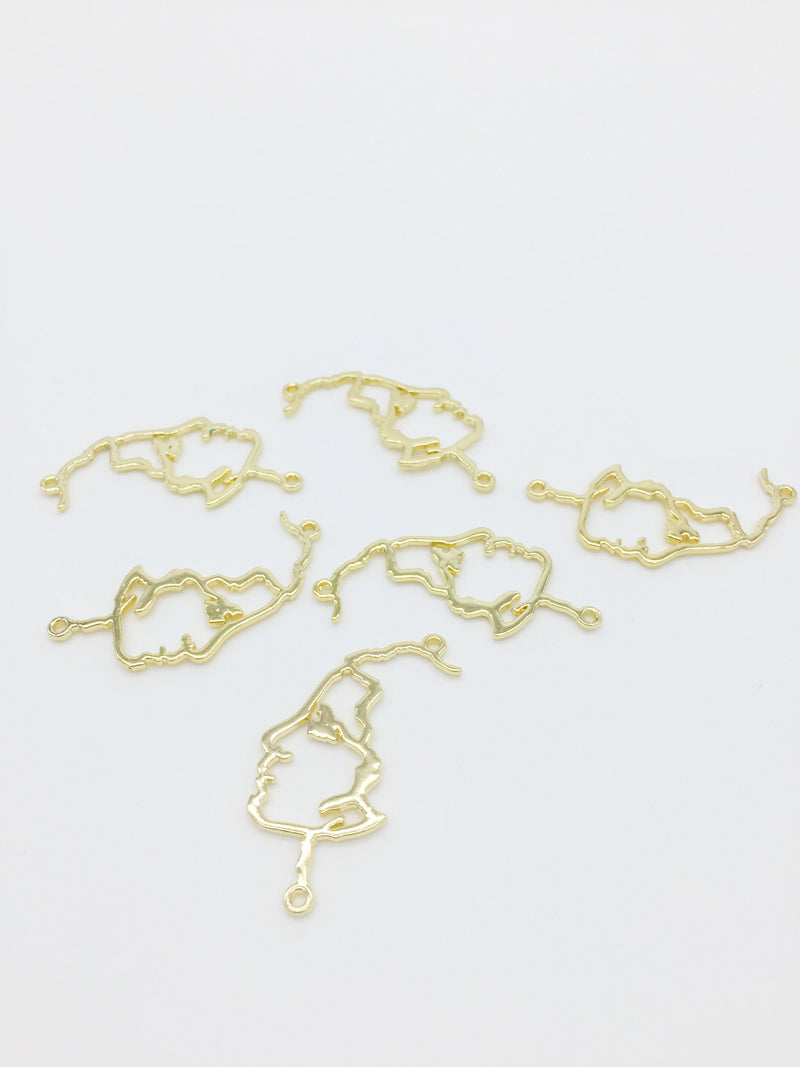 4 x Gold Plated Face Outline Connectors, 35x18mm (1263)