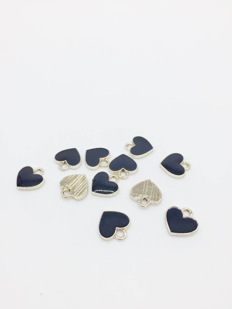 10 x Glossy Black Enamel Heart Charms, 12x11.5mm (1270)