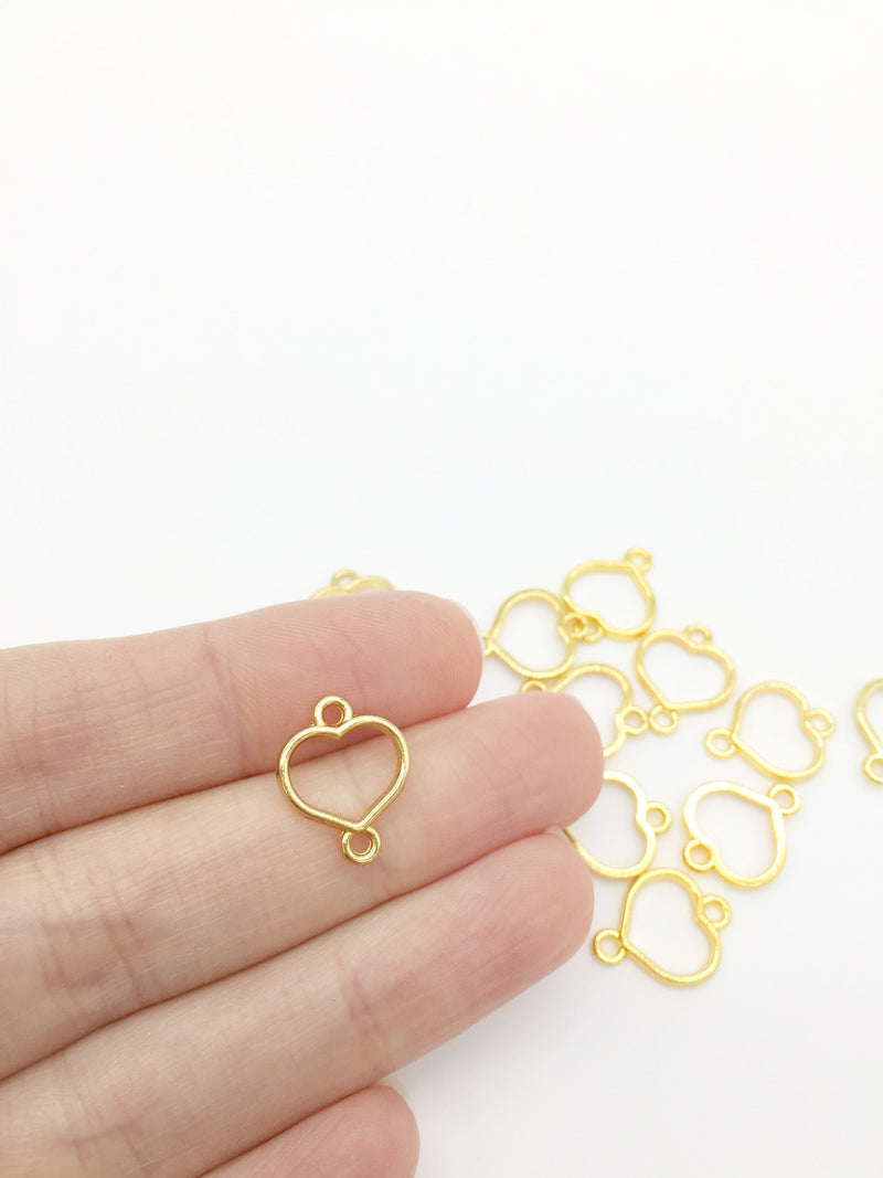 12 x Gold Tone Open Back Heart Bezel Connectors, 16x12mm (1267)