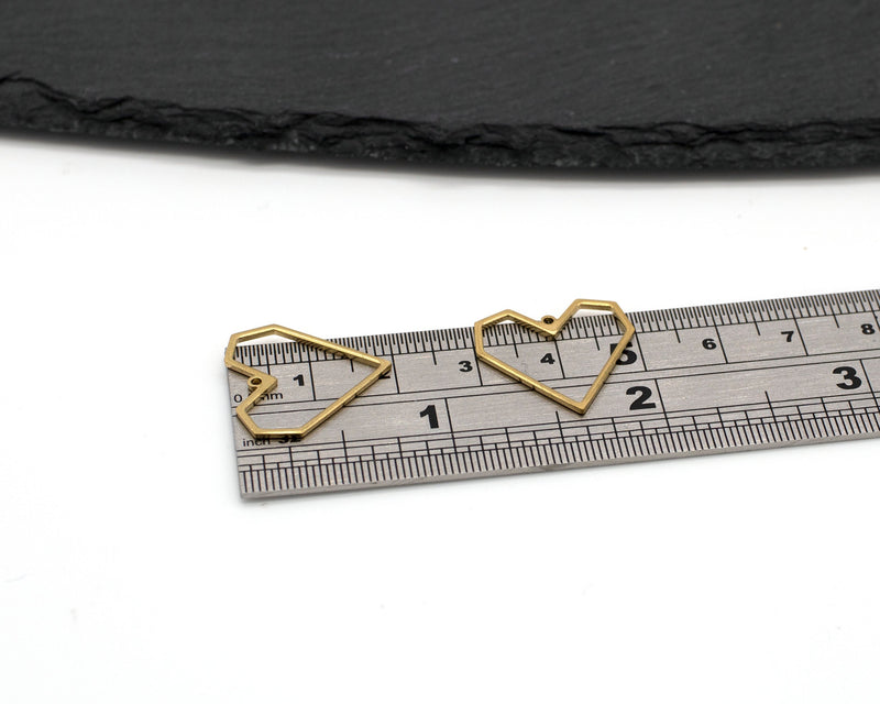 8 x Raw Brass Open Heart Outline Charms, 20x20mm (C0216)