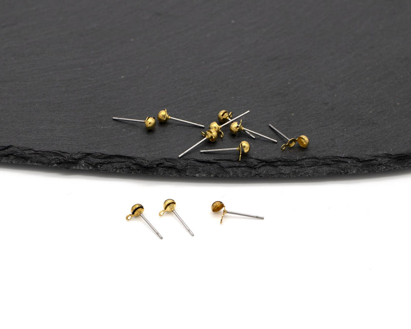 10 pairs x Raw Brass Ball Stud Earring Posts with Loop (C0379)