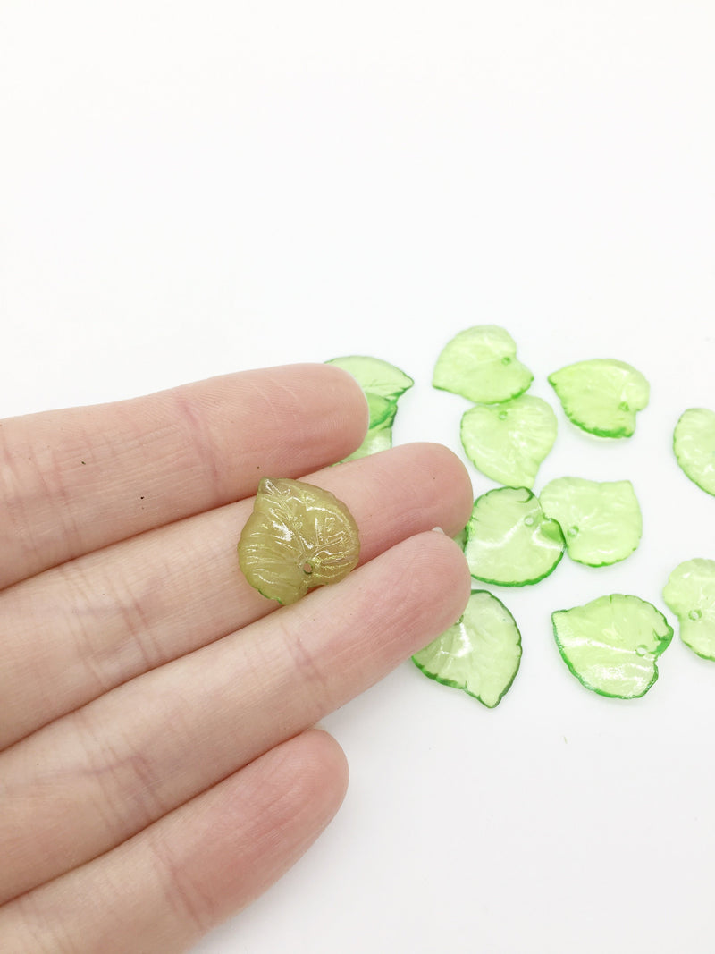 60 x Transparent Green Acrylic Leaf Beads, 15x15mm Green Lucite Leaves