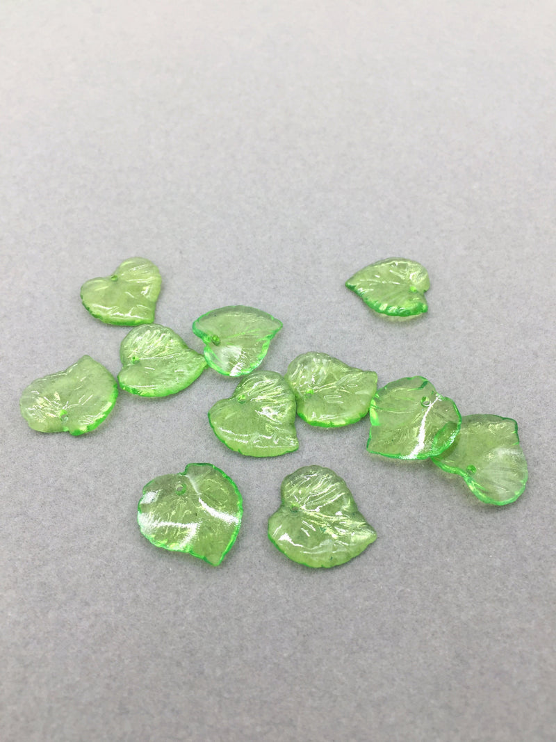 60 x Transparent Green Acrylic Leaf Beads, 15x15mm Green Lucite Leaves