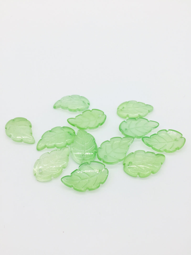 20 x Light Green Jade Imitation Leaf Beads 15x23mm Green Glass Leaf Charms Green Leaf Pendants