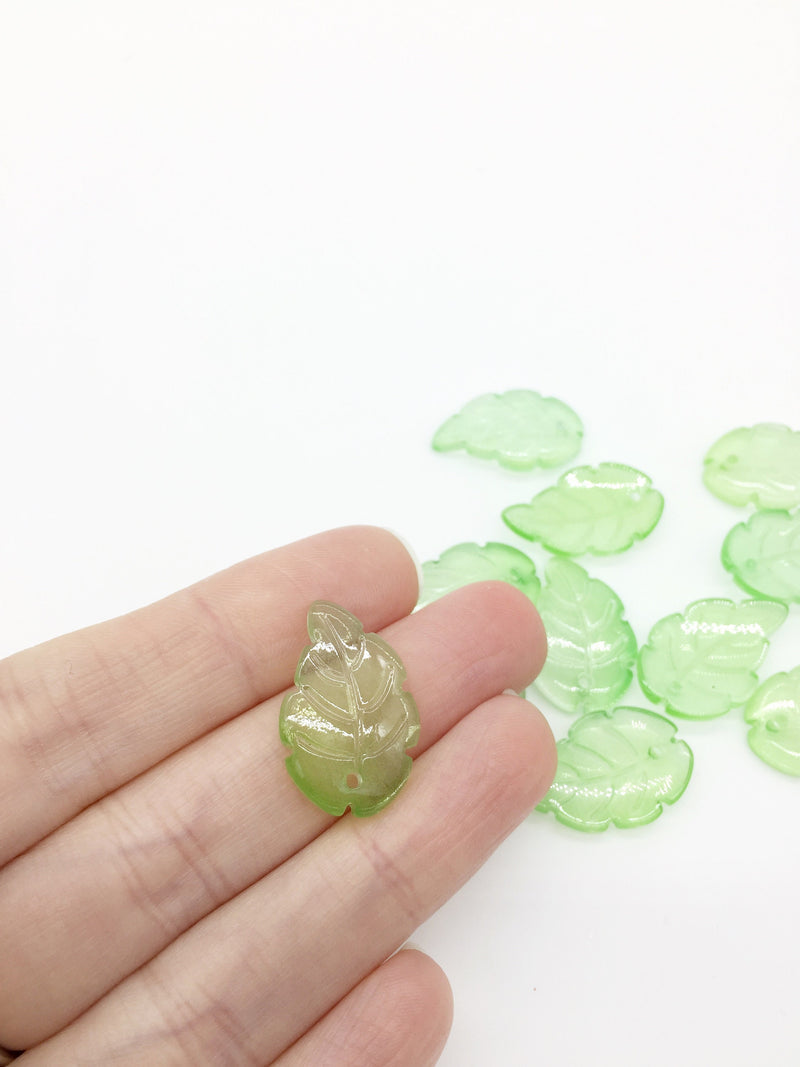 20 x Light Green Jade Imitation Leaf Beads 15x23mm Green Glass Leaf Charms Green Leaf Pendants