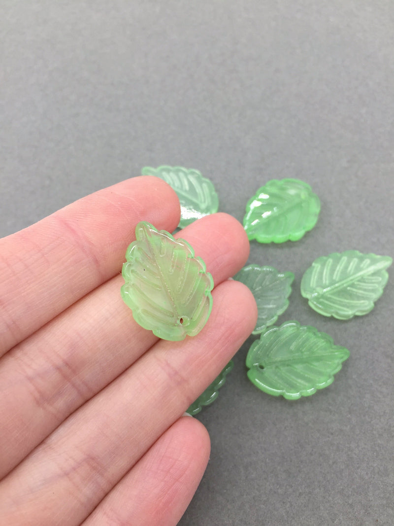 10 x Light Green Jade Imitation Leaf Beads, 17x23mm