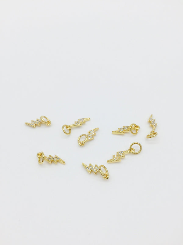 1 x Tiny 18K Gold Plated Lightning Bolt Charms with CZ, 12x4.5mm (1606)