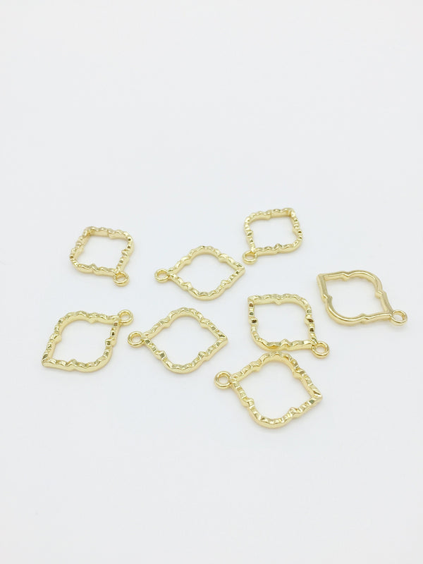 6 x Gold Moroccan Open Bezel Pendants, 23x17mm (1614)