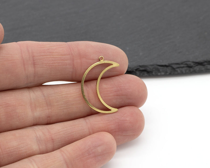 8 x Raw Brass Open Crescent Moon Charms, 26x18mm (C0105)