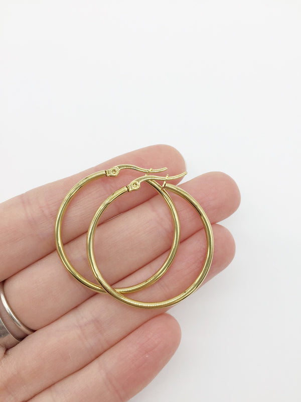 1 pair x Gold Plated Creole Hoop Earring Blanks, 34x35mm (3498)