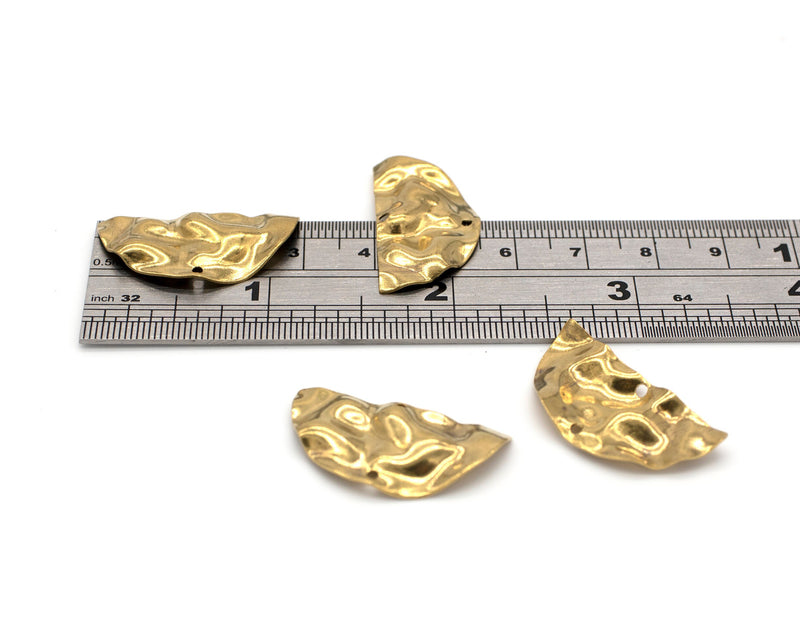 2 x Raw Brass Wavy Half Moon Connectors, 29x15mm Semicircle Brass Connector (C0546)