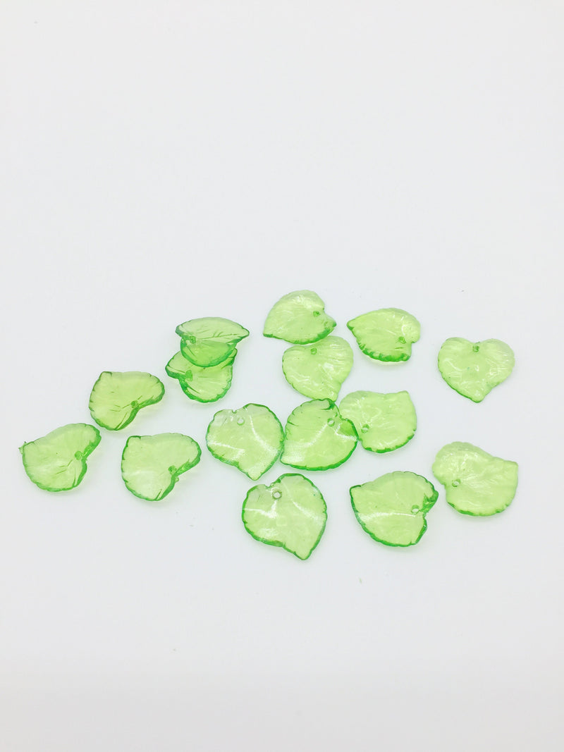 60 x Transparent Green Acrylic Leaf Beads, 15x15mm Green Lucite Leaves