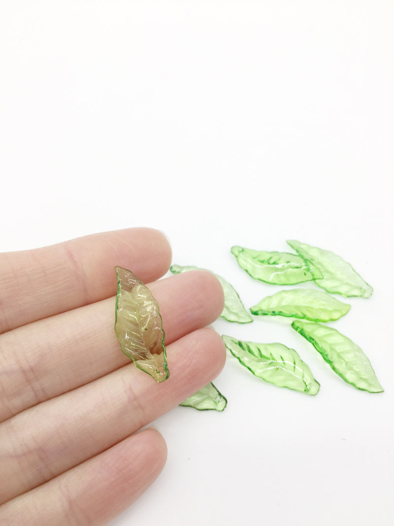 50 x Transparent Green Acrylic Leaf Beads, 10x28mm Green Lucite Leaves