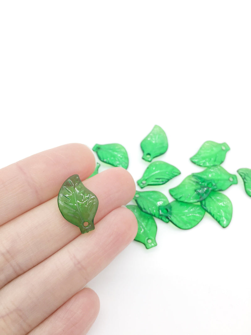 60 x Bottle Green Leaf Charms, 13x19.5mm Lucite Leaves