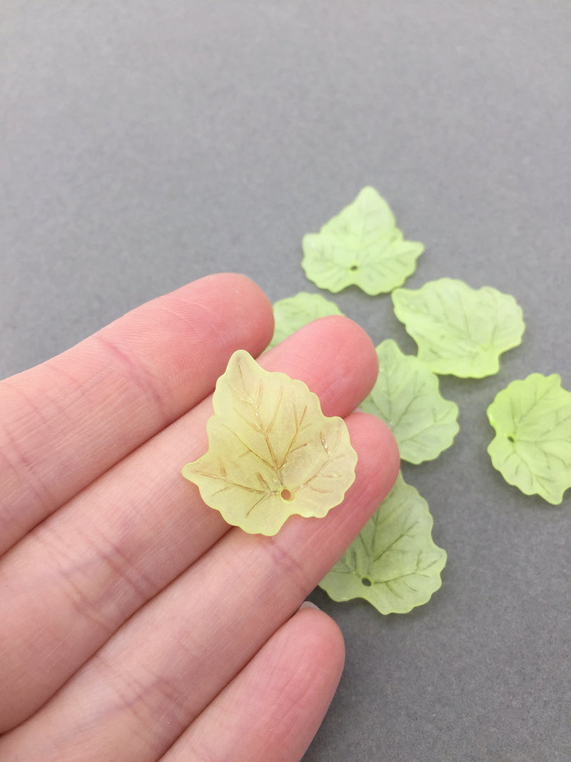 30 x Frosted Light Green Acrylic Maple Leaf Beads, 22x24mm Lucite Leaves