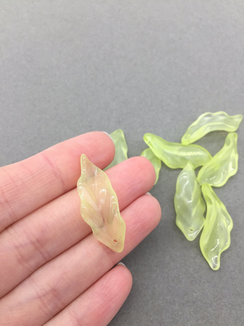 16 x Light Green Glass Long Leaf Beads, 8x33mm