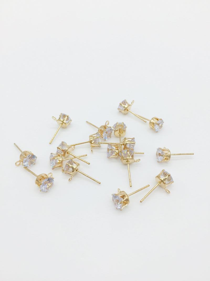 2 pairs x Gold Plated Cubic Zirconia Earring Studs with Loops (1603)