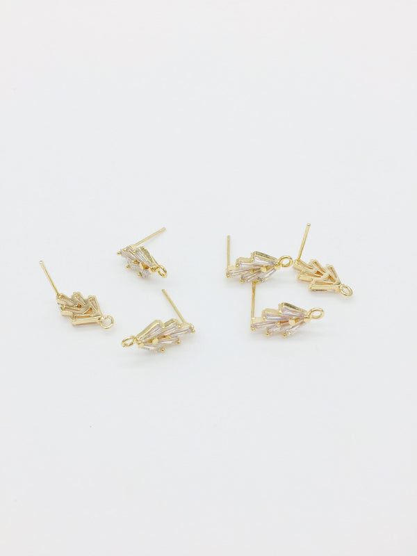 1 pair x 18K Gold Plated Wheat Earring Studs with Cubic Zirconia (1608)