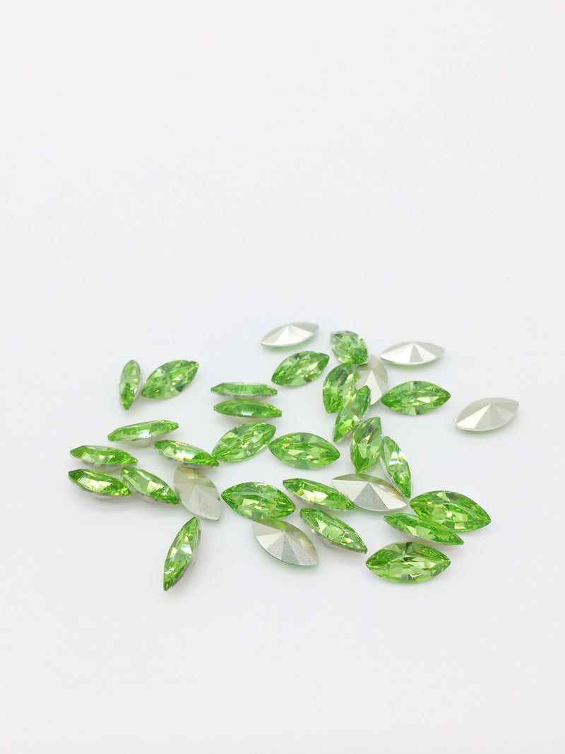 24 x 6x12mm Peridot Green Crystal Navette Rhinestone, Foiled Back (2265)