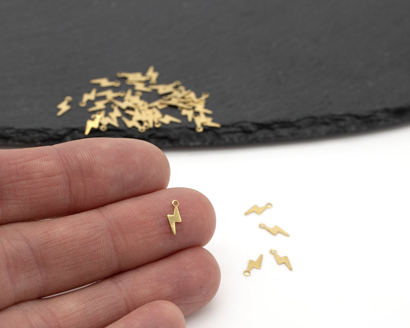 20 x Tiny Raw Brass Lightning Bolt Charms, 9x4mm (C0115)