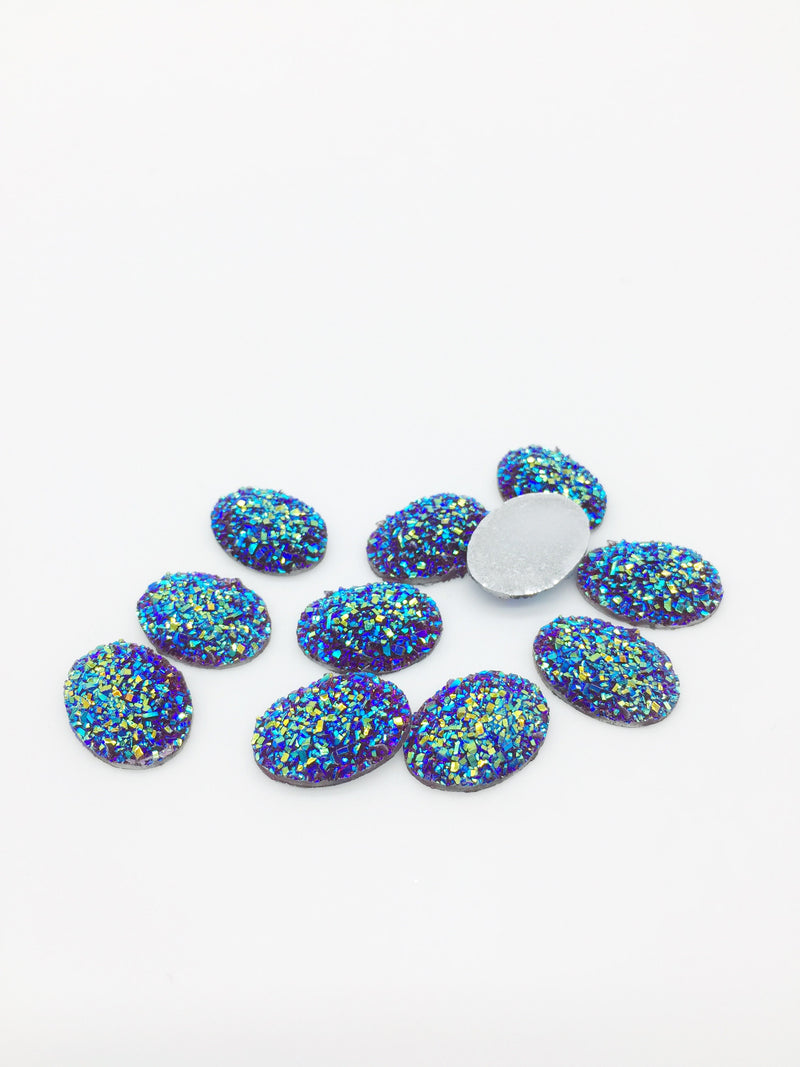 20 x Oval Resin Druzy Cabochons, 18x13mm Iridescent Blue Flatback Embellishment (2266)