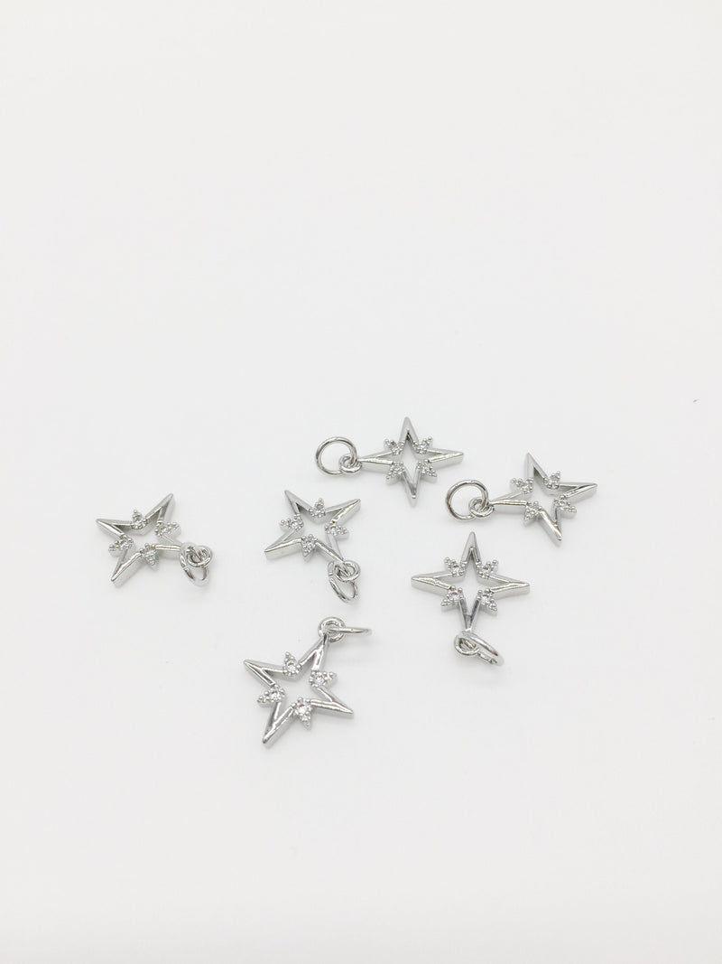 1 x Rhodium Plated Star Charm with Cubic Zirconia, 15x13mm (0304)