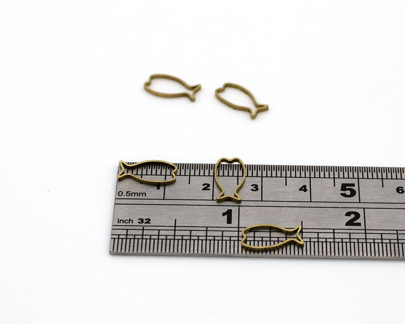 20 x Raw Brass Tiny Fish Charms Connectors, 13x7mm (C0650)