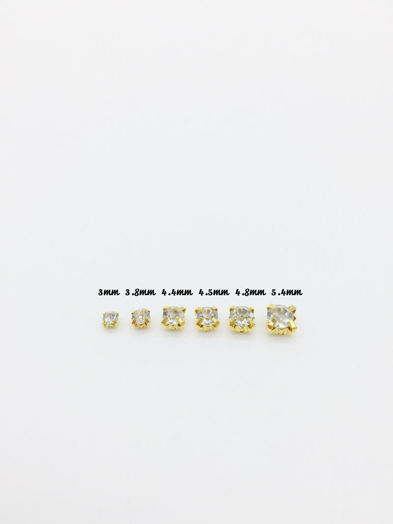 72 x 4.4mm Clear Glass Rhinestones in Gold Sew-On Setting (1825)