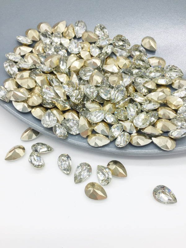 24 x 7x10mm Clear Crystal Teardrop Rhinestones, Foiled Back Fancy Crystals (1822)