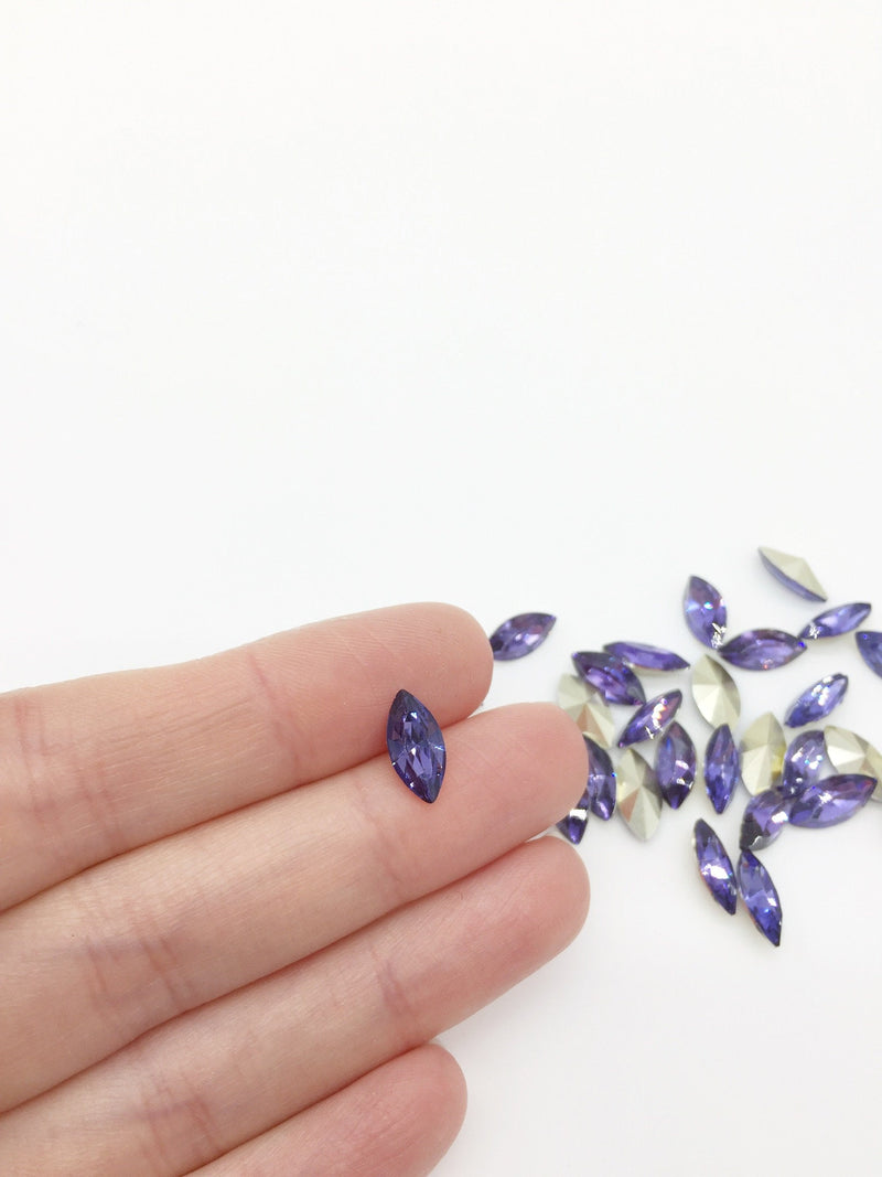 36 x 6x12mm Purple Crystal Navette Rhinestones, Foiled Back (2258)