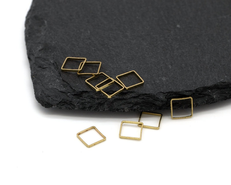 30 x Raw Brass Square Connectors, 8mm Square Open Bezel Linking Rings (C0662)