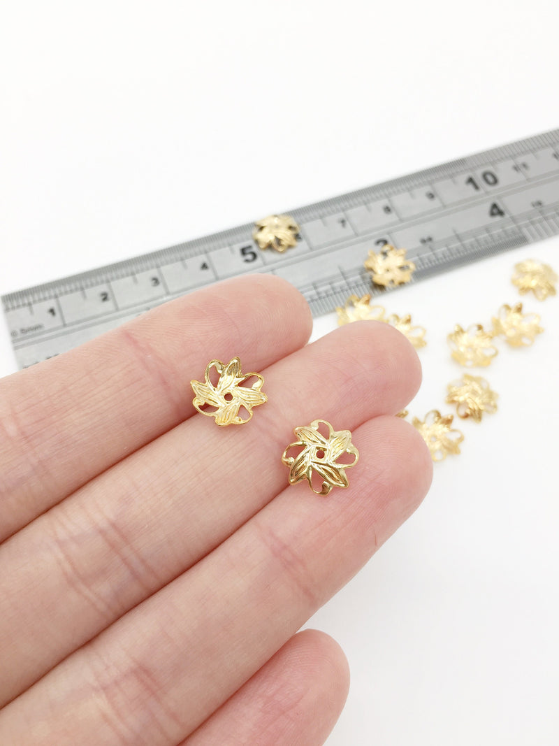 30 x 18K Gold Plated Filigree Flower Bead Caps, 10mm (3336)