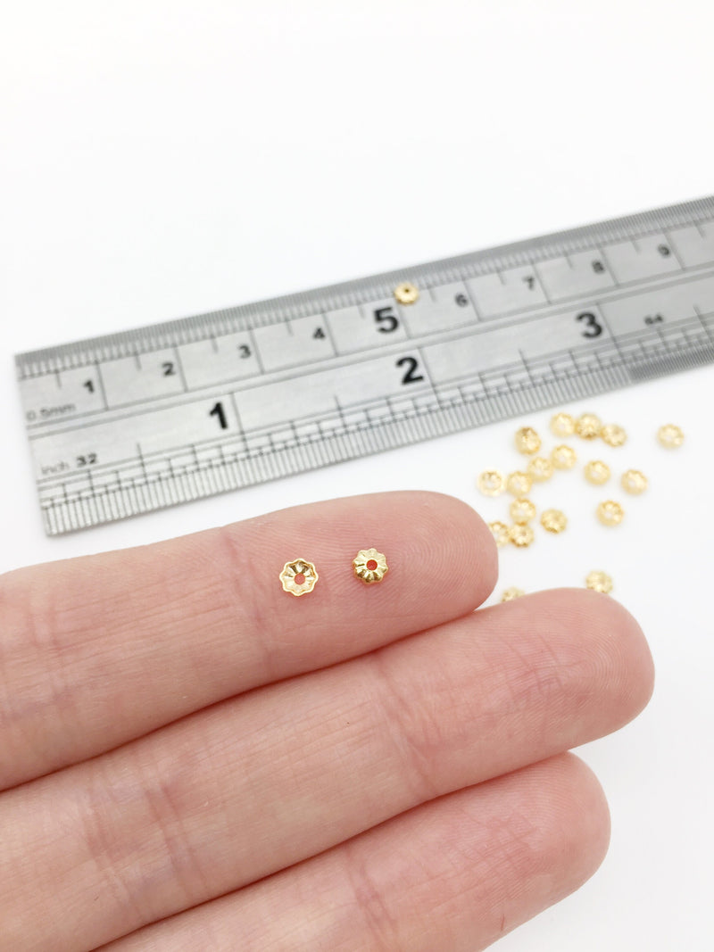 50 x 18K Gold Plated Bead Caps, 3.5mm Tiny Gold Flower Bead Caps (3338)