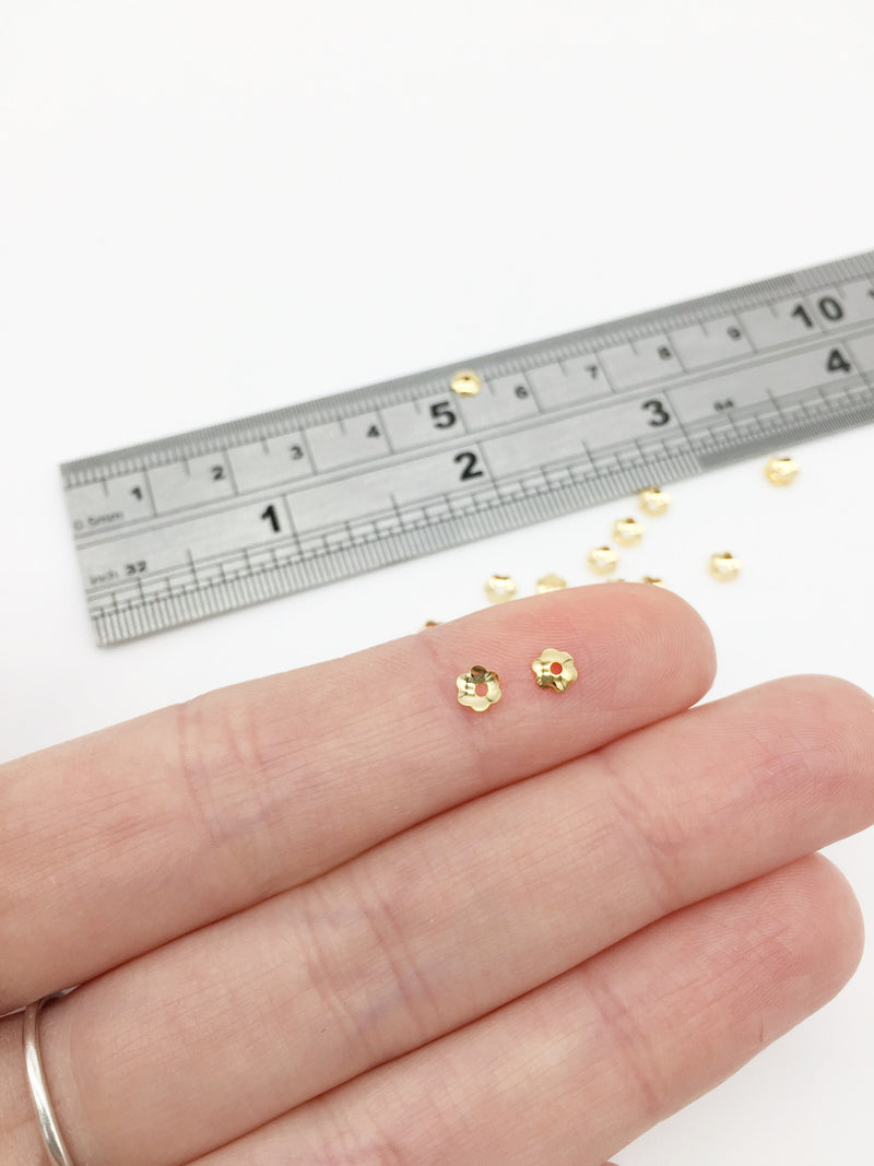 50 x 18K Gold Plated Bead Caps, 4mm (3339)