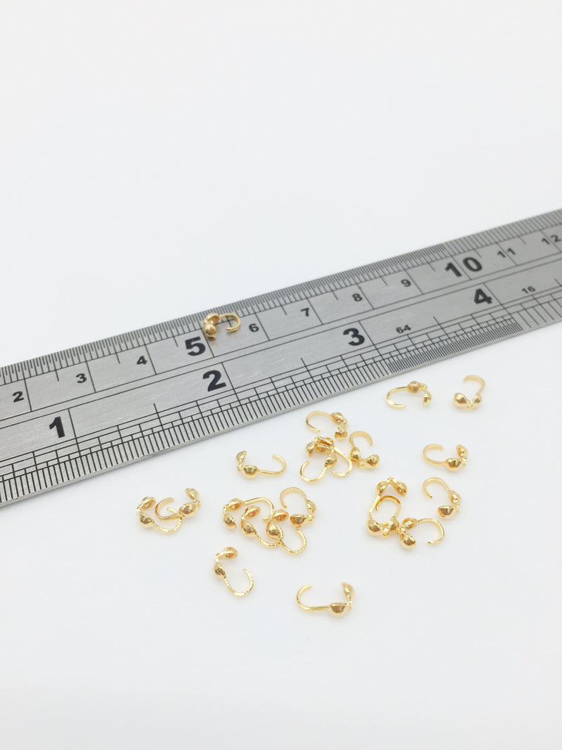 50 x 18K Gold Plated Clamshell Bead Tips, Gold Plated 2mm Knot Covers (3341)