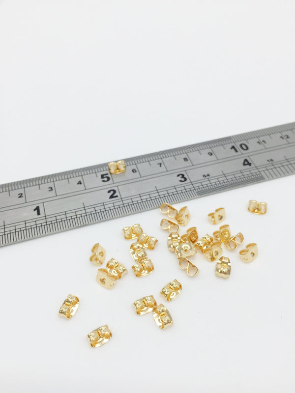 40 x 18K Gold Earring Nuts, 6x4.5mm Real Gold Plated Stud Backs (3348)