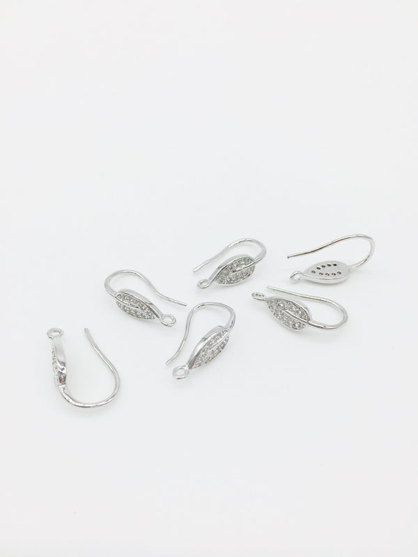 1 pair x Rhodium Plated Cubic Zirconia Leaf Earring Hooks (3354)