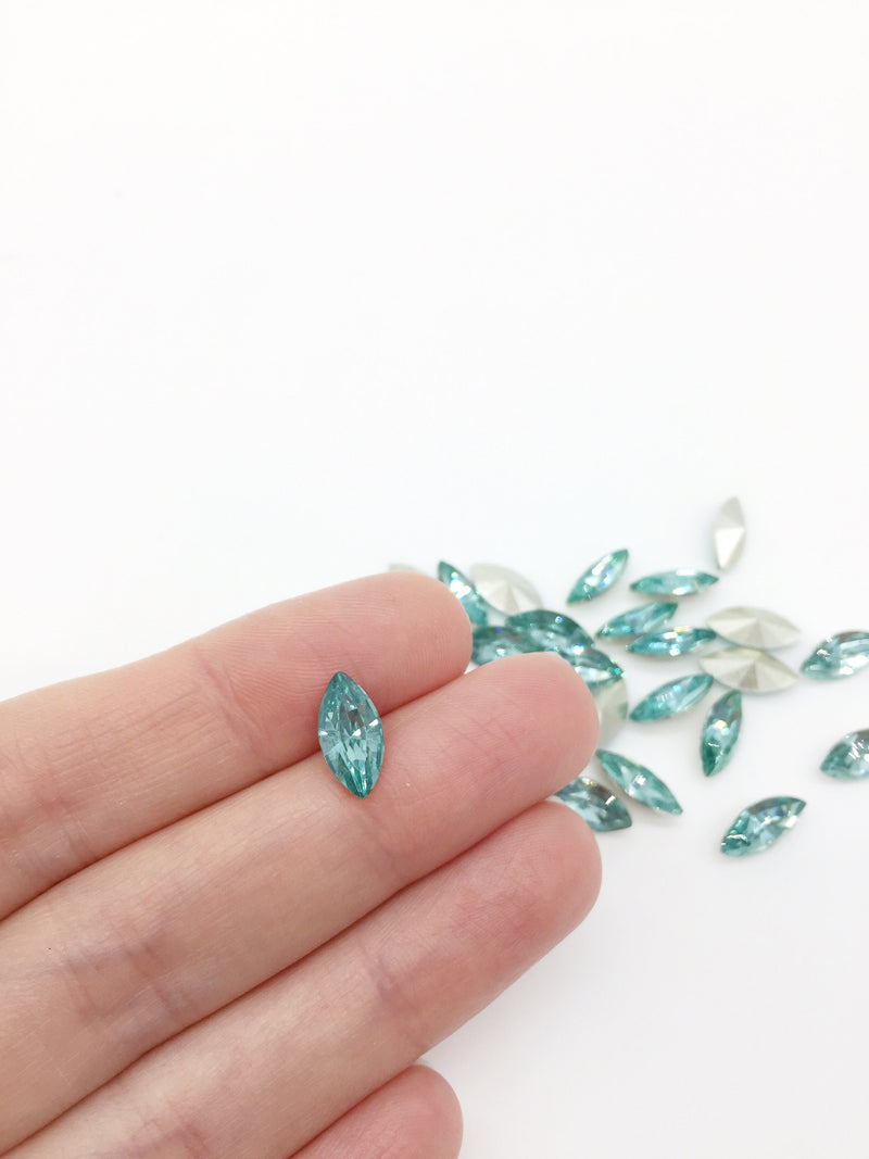 24 x 6x12mm Light Aqua Blue Crystal Navette Rhinestones, Foiled Back (2265)