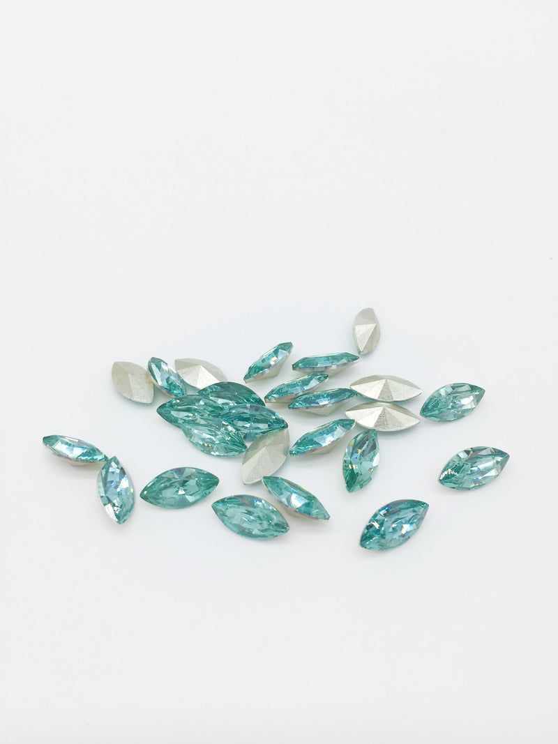 24 x 6x12mm Light Aqua Blue Crystal Navette Rhinestones, Foiled Back (2265)