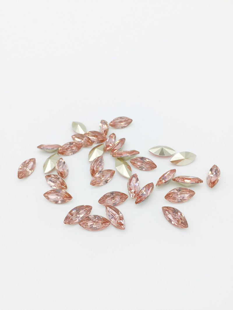 24 x 6x12mm Light Pink Crystal Navette Rhinestones, Foiled Back (2257)