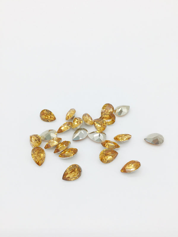 24 x 7x10mm Colorado Topaz Teardrop Rhinestones, Foiled Back (2253)