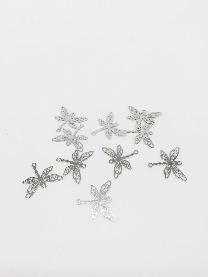 10 x Rhodium Plated Dragonfly Filigree Connectors, 14x16mm (2781)