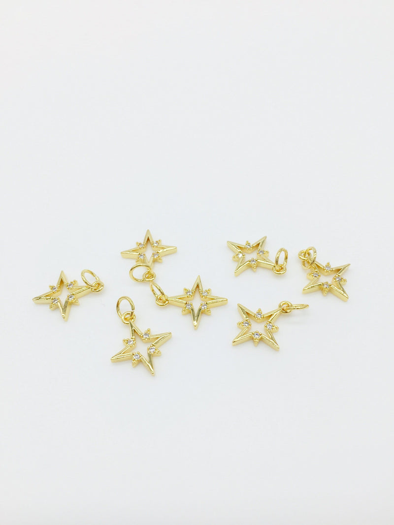 1 x 18K Gold Plated Tiny Northern Star Charm with Cubic Zirconia, 15x13mm (0304)