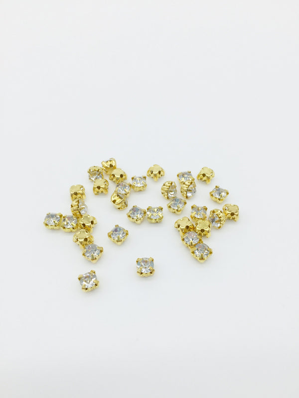 72 x 4.4mm Clear Glass Rhinestones in Gold Sew-On Setting (1825)