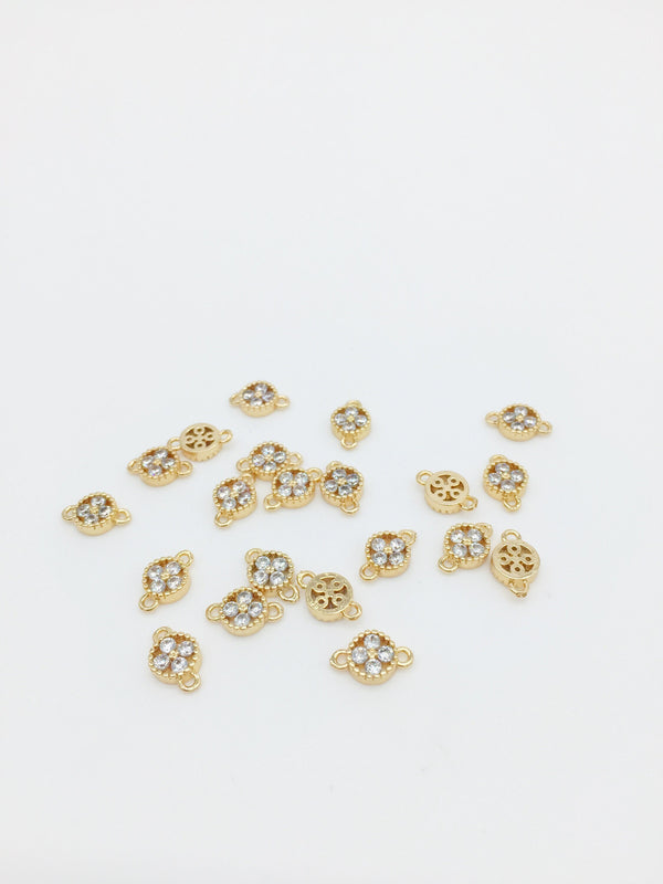 2 x 24K Gold Plated Cubic Zirconia Flower Jewellery Links, 10x6.5mm (1576)