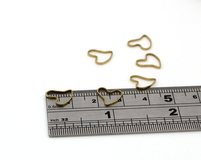 20 x Raw Brass Heart Connectors, 10mm (C0658)