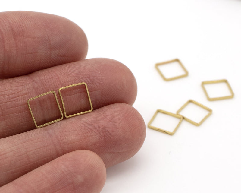 30 x Raw Brass Square Connectors, 8mm Square Open Bezel Linking Rings (C0662)