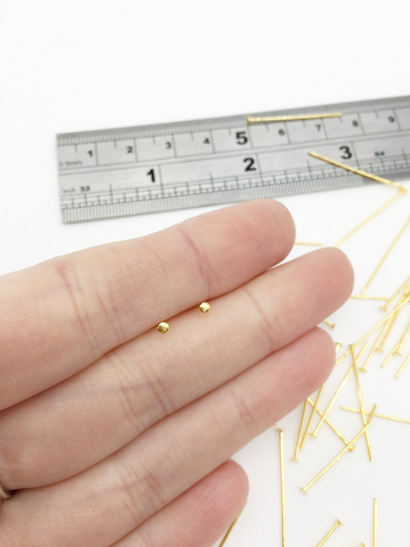 50 x 18K Gold Plated Brass Head Pins, 25x0.7mm (3327)