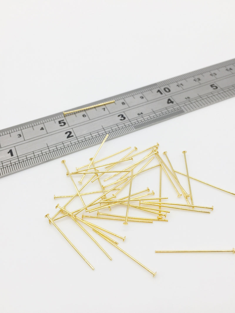 50 x 18K Gold Plated Brass Head Pins, 25x0.7mm (3327)